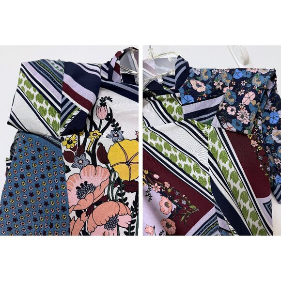 Tory Burch Homage to Flower Patchwork Silk Blouse Top Floral Stripe Bow Tie 4 - Picture 15 of 16